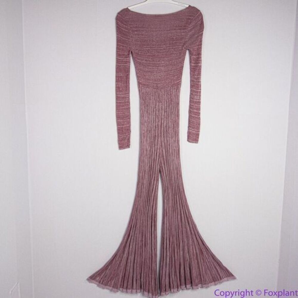 NEW Free People Pink Long Sleeve Knit Flare Pleated Lady Luck Jumpsuit, size S - Picture 8 of 16
